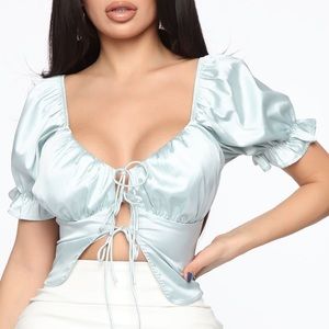 Pastel green double bow front closure crop top
